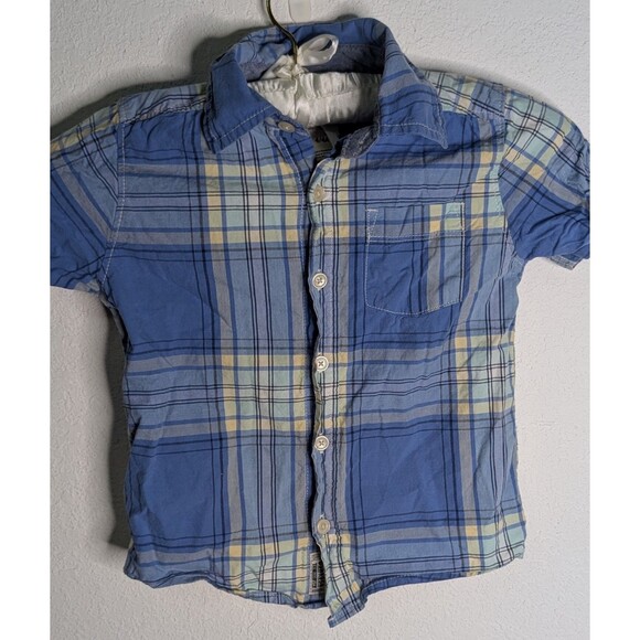 Oshkosh Bgosh Boys Size 4T Shirt Blue Checkered Button Up Short Sleeve (467) - Picture 1 of 2